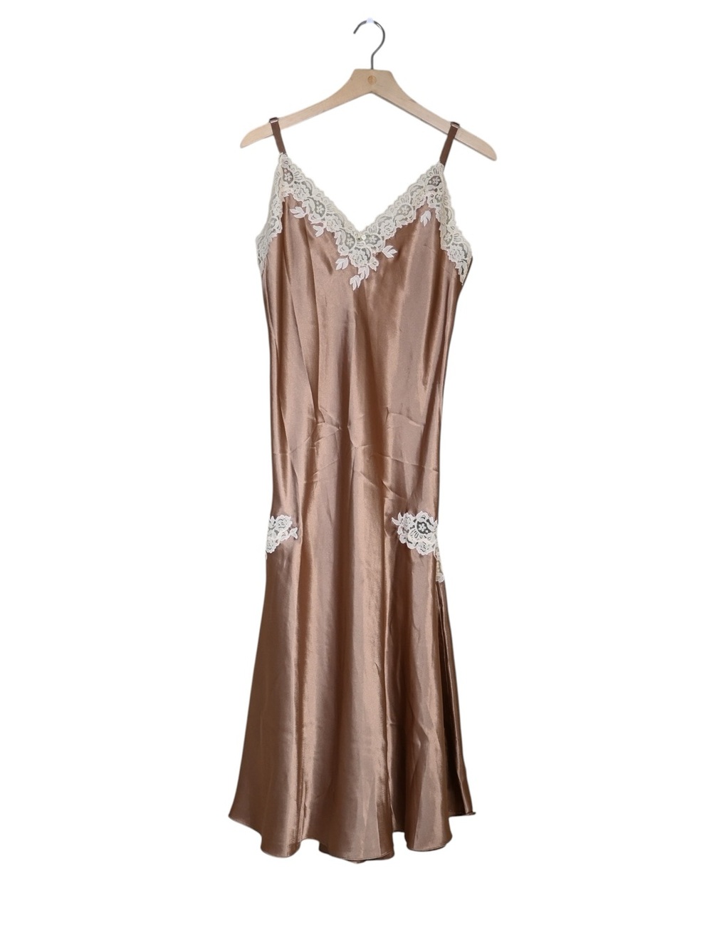 Oscar de la Renta Pink Label Women's S Gold V-Neck Plunging Back Nightgown